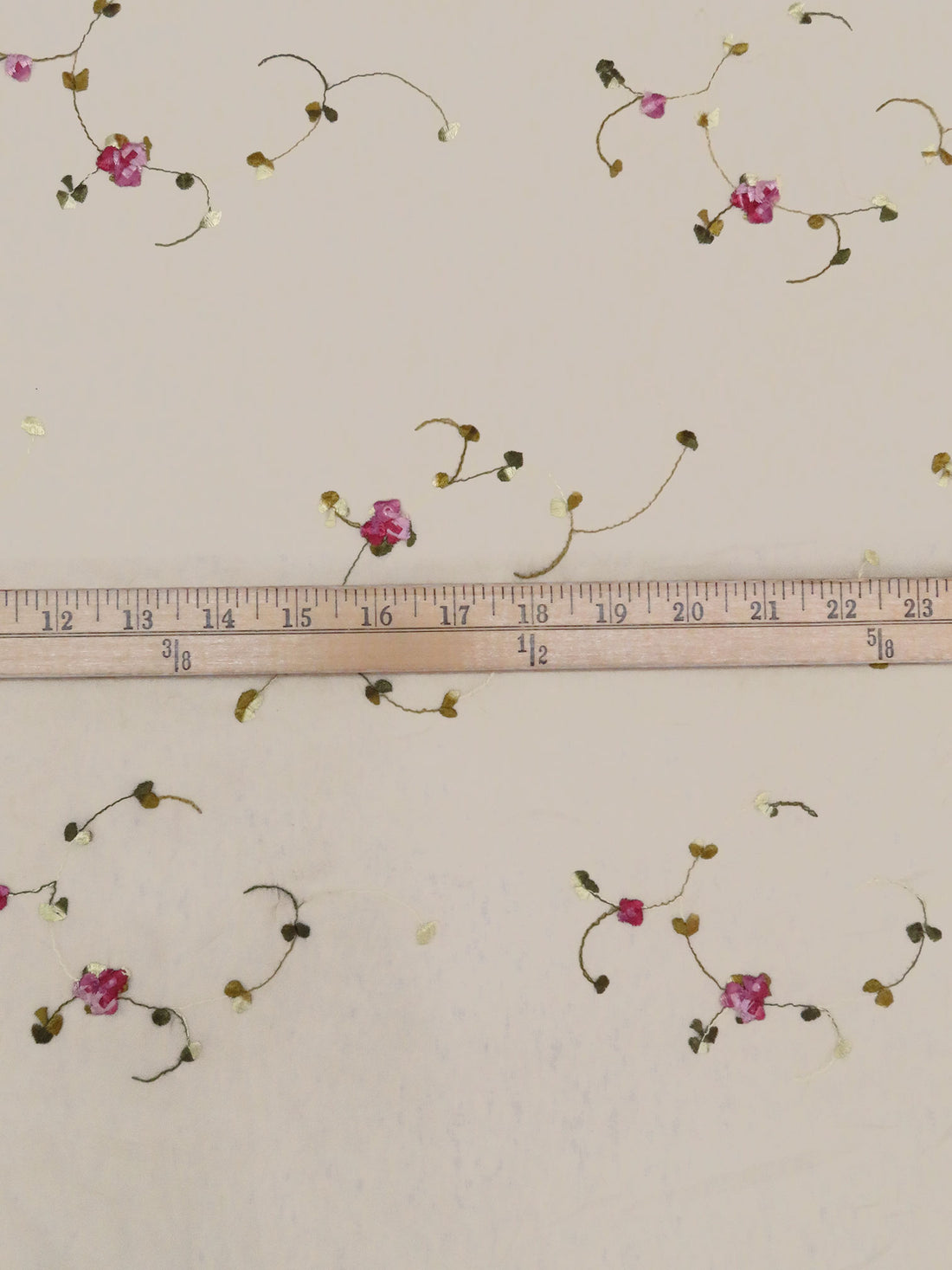 Off White/Magenta/Leaf Green 100% Polyester Floral Embroidered Georgette  54W