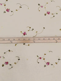 Off White/Magenta/Leaf Green 100% Polyester Floral Embroidered Georgette  54W