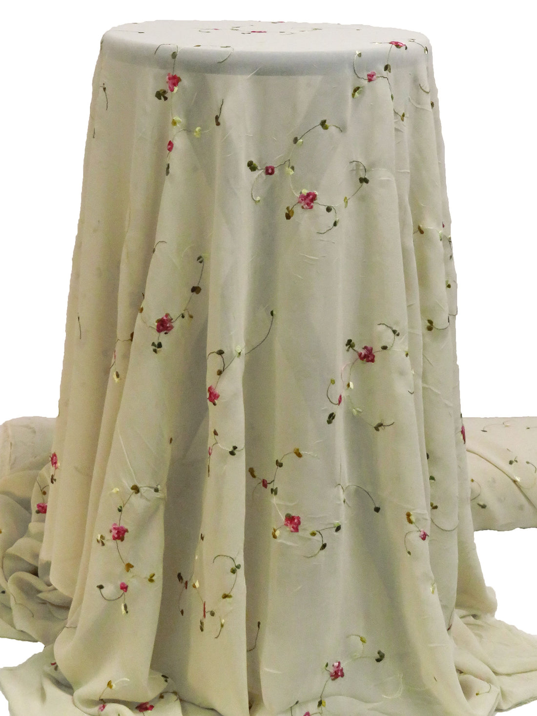Off White/Magenta/Leaf Green 100% Polyester Floral Embroidered Georgette  54W