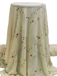 Off White/Magenta/Leaf Green 100% Polyester Floral Embroidered Georgette  54W