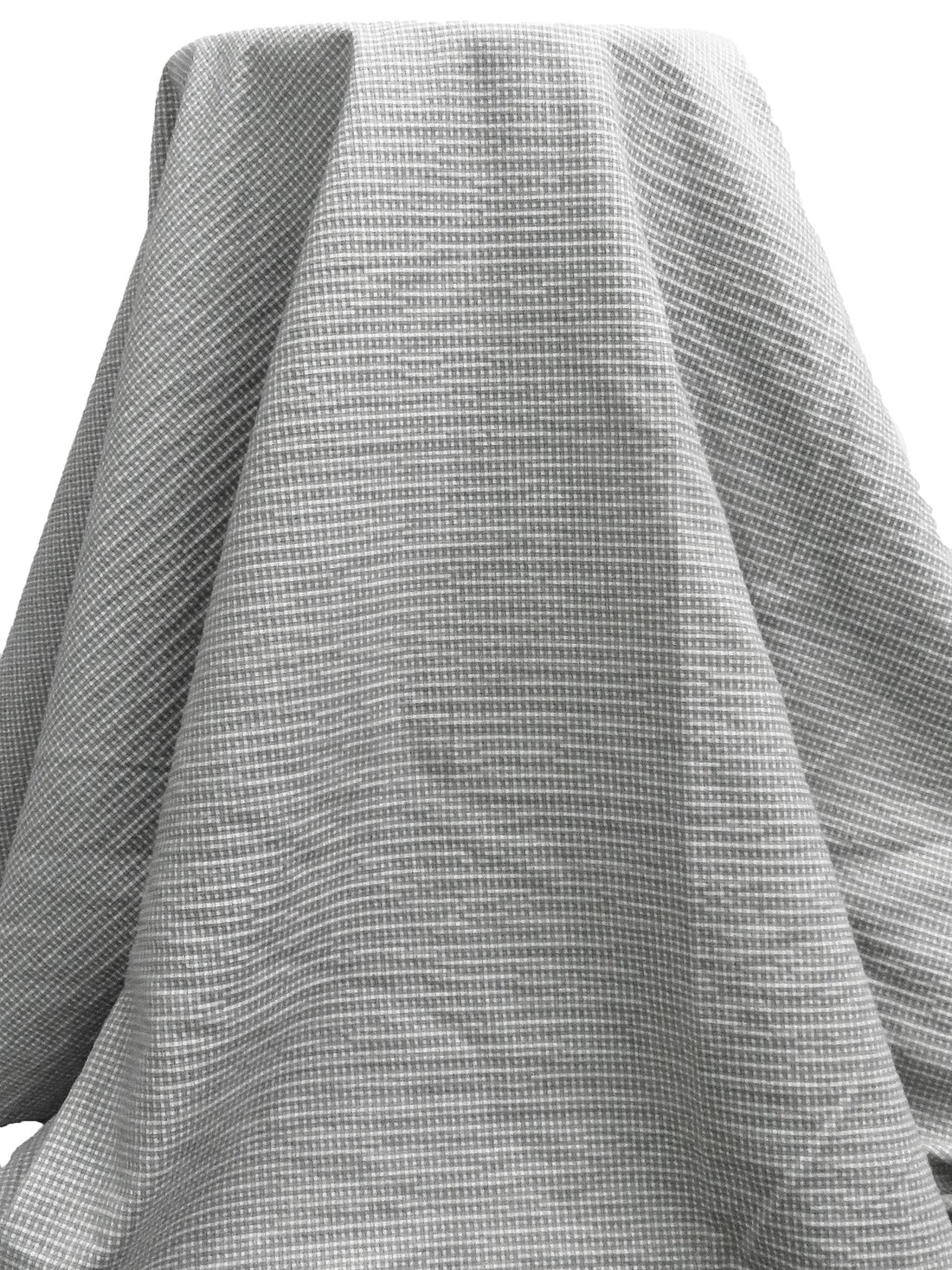 Dirty White/Pewter Blue/Charcoal Cotton/Polyester Small Check Plaid Weave Suiting 60W