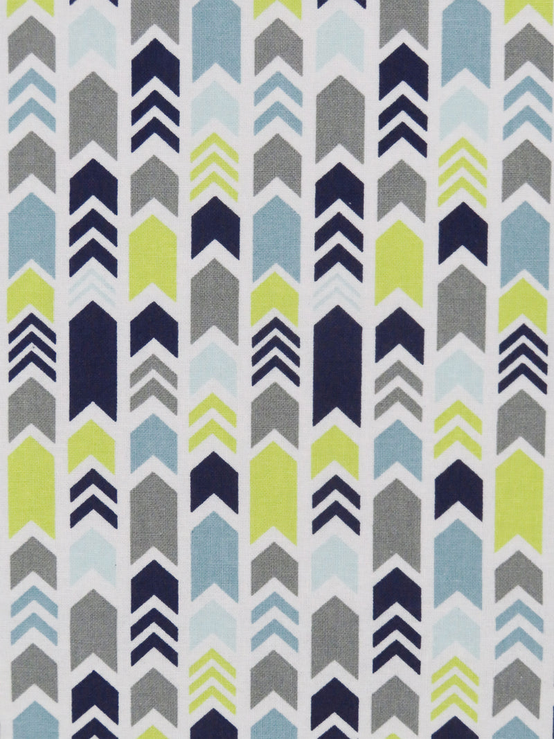 White/Dark Sapphire/Pewter Gray/Multi 100% Cotton Vertical Arrow Stripe Print Quilt Weight Woven 44W