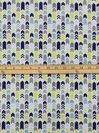 White/Dark Sapphire/Pewter Gray/Multi 100% Cotton Vertical Arrow Stripe Print Quilt Weight Woven 44W