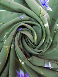 Dusty Moss Green/Forest Green/Light Blue 100% Polyester Floral Print Crepe de Chine 58W