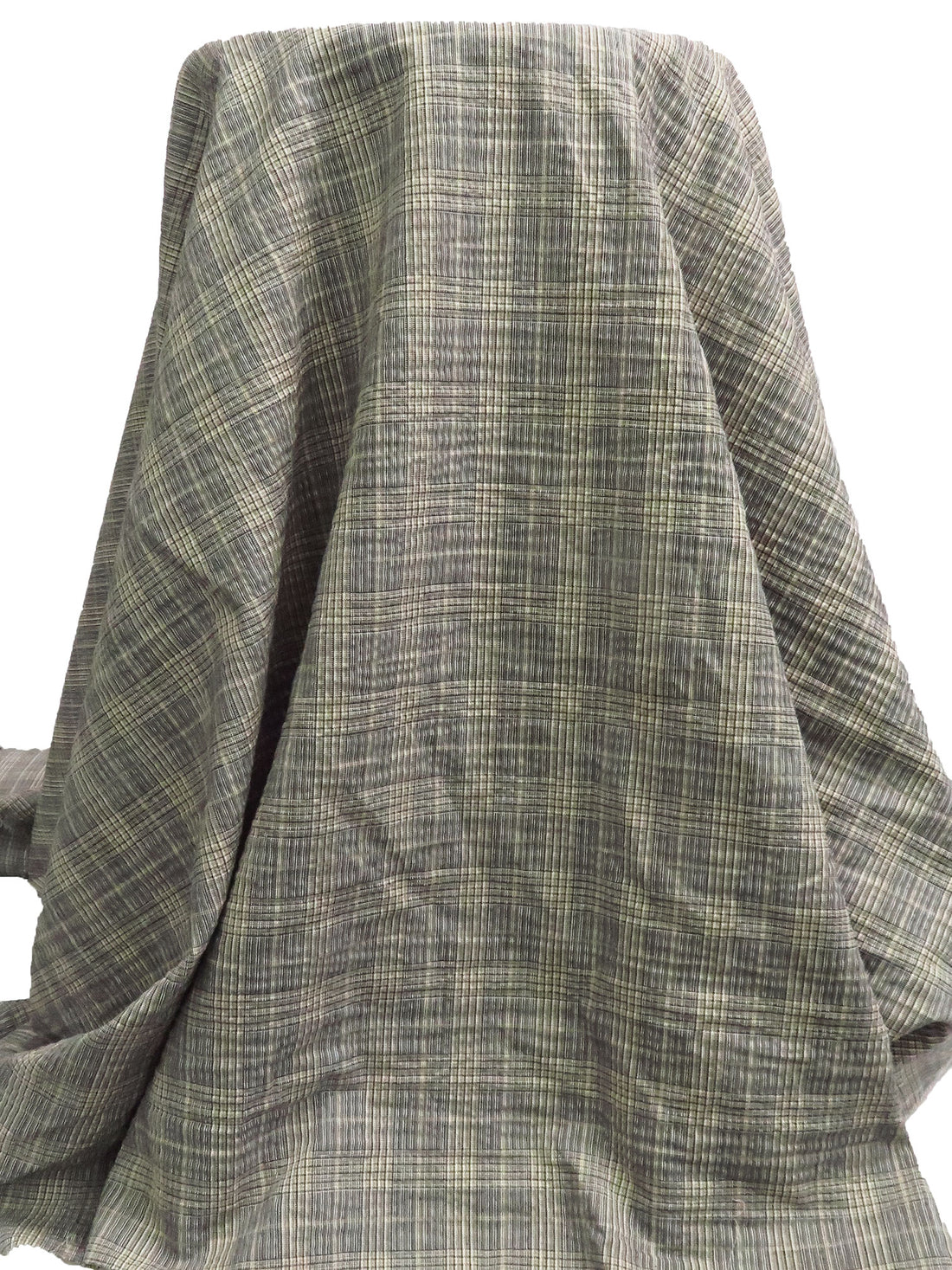White/Ecru/Dark Charcoal Cotton/Polyester Puckered Glen Plaid Suiting 59W