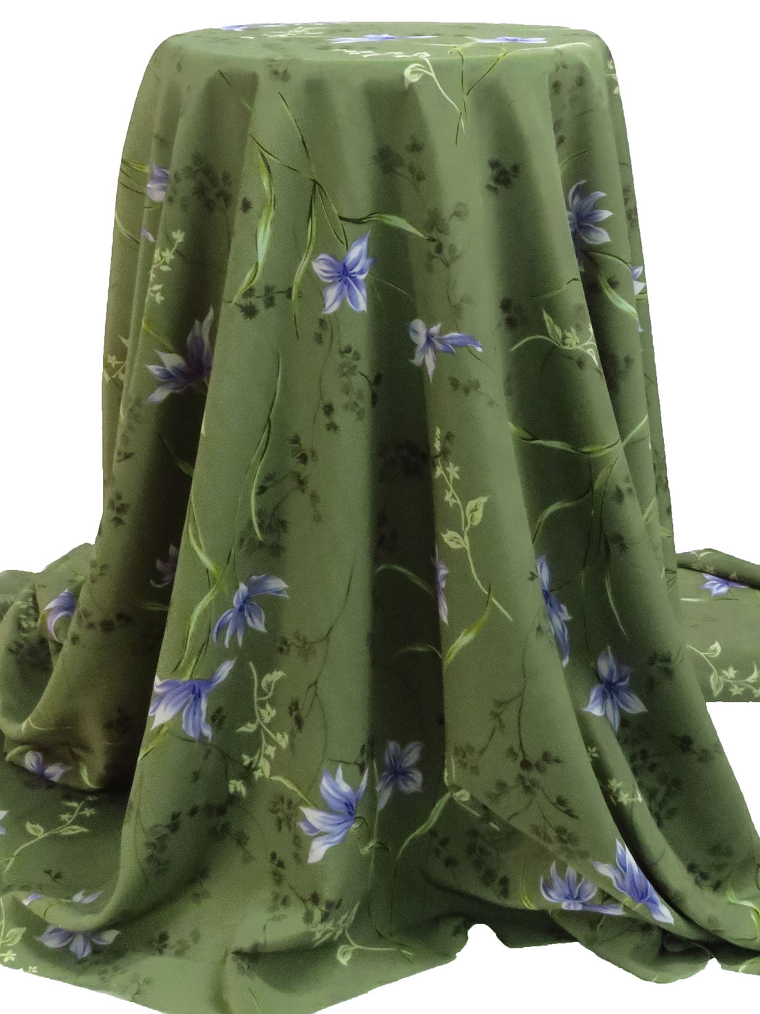 Dusty Moss Green/Forest Green/Light Blue 100% Polyester Floral Print Crepe de Chine 58W