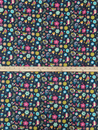 Dark Navy/Hot Pink/Seafoam/Multi 100% Cotton Folk Bird Print Quilt Weight Woven 44W