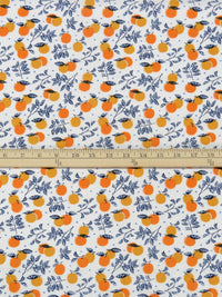 White/Mandarin Orange/Deep Lapis Blue/Multi 100% Cotton Oranges And Branches And Dots Print Quilt Weight Woven 44W