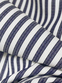 Dark Catalina Blue/White 100% Cotton Vertical Stripe Weave Shirting 58W