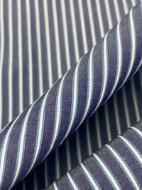 Dark Royal Blue/White/Soft Marine Blue 100% Cotton Vertical Stripe Weave Shirting 58W