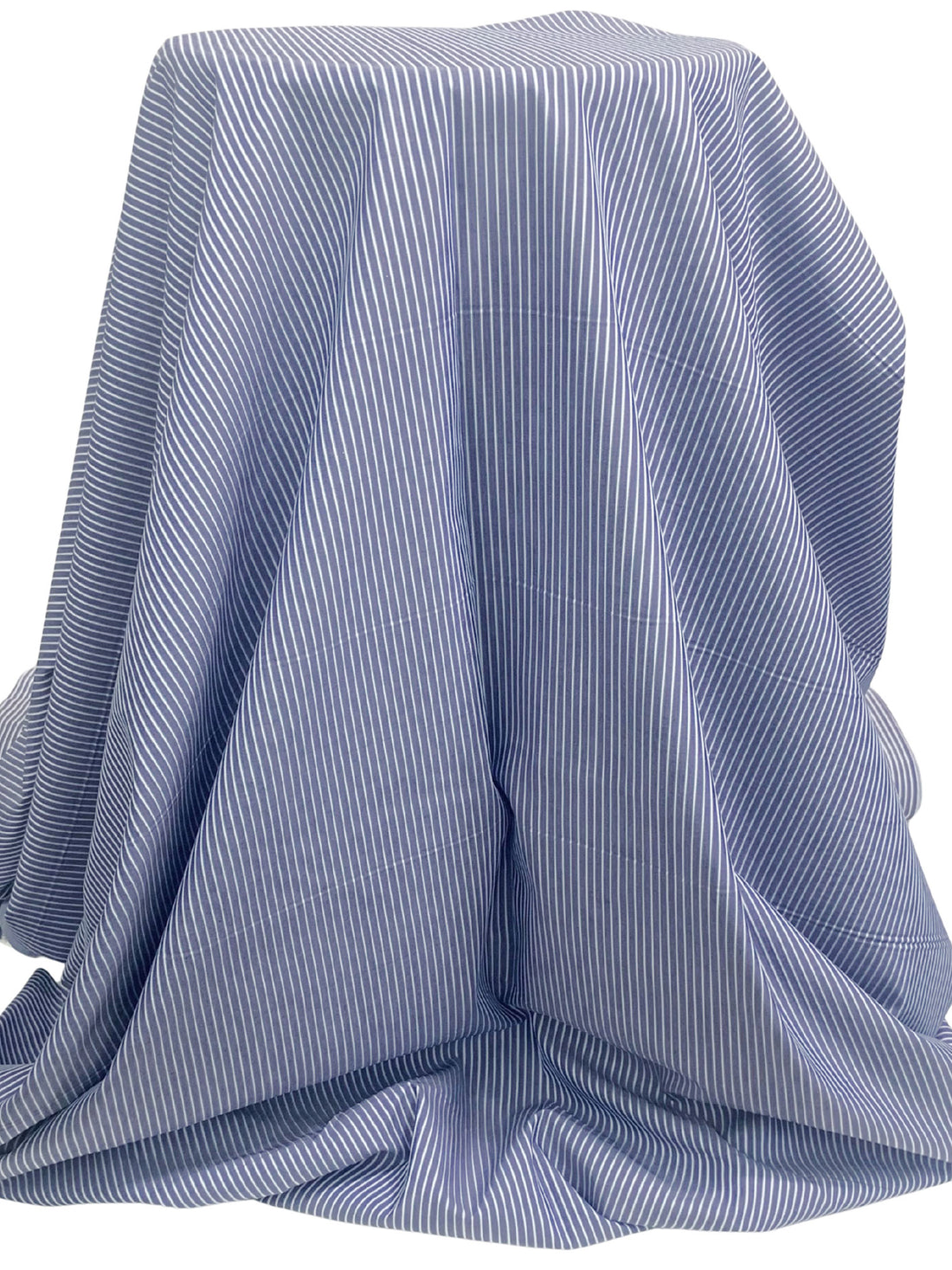 Dark Royal Blue/White/Soft Marine Blue 100% Cotton Vertical Stripe Weave Shirting 58W