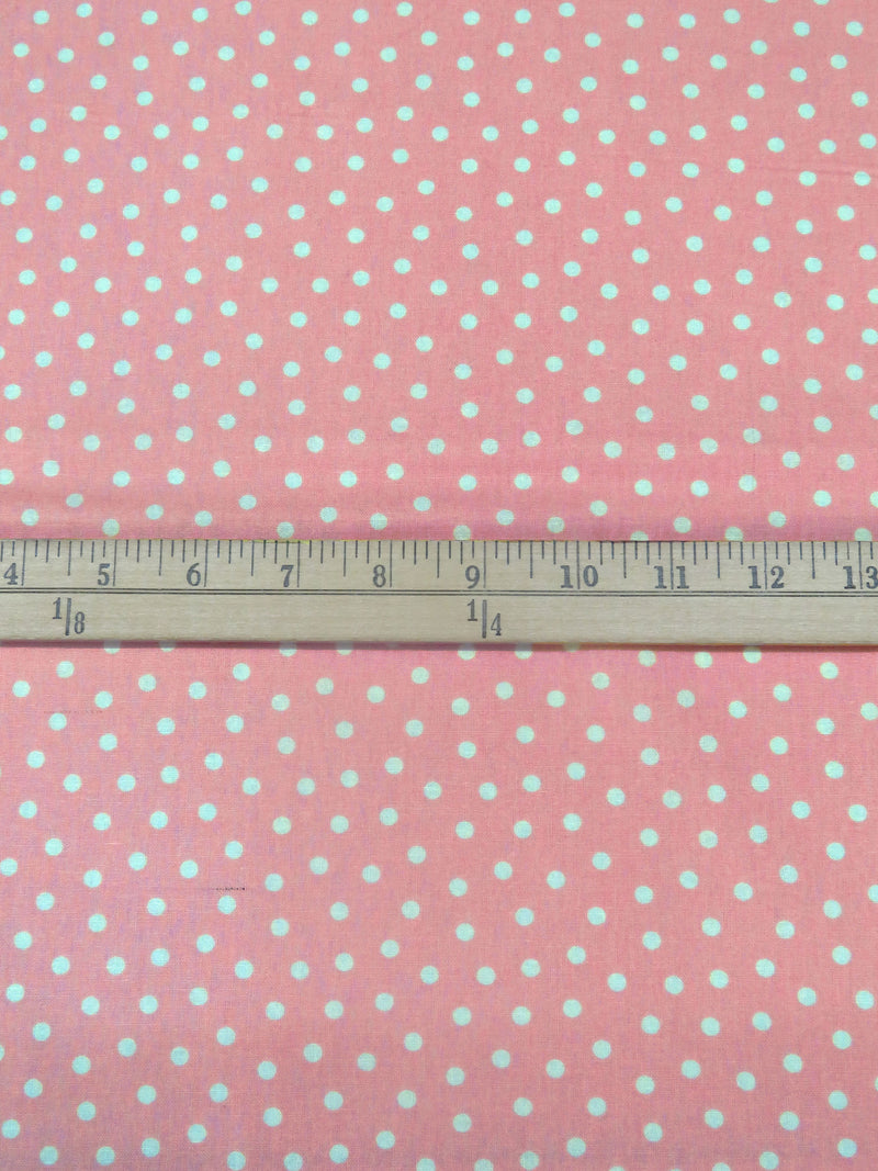 Ruddy Pink/Off-White 100% Cotton Dot Print Quilt Weight Woven 44W