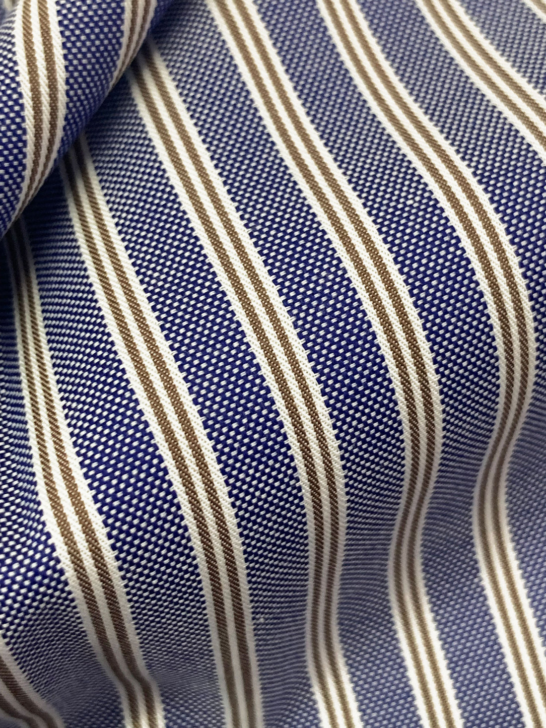 Dark Blue/Raw Umber/White 100% Cotton Vertical Stripe Weave Shirting 58W