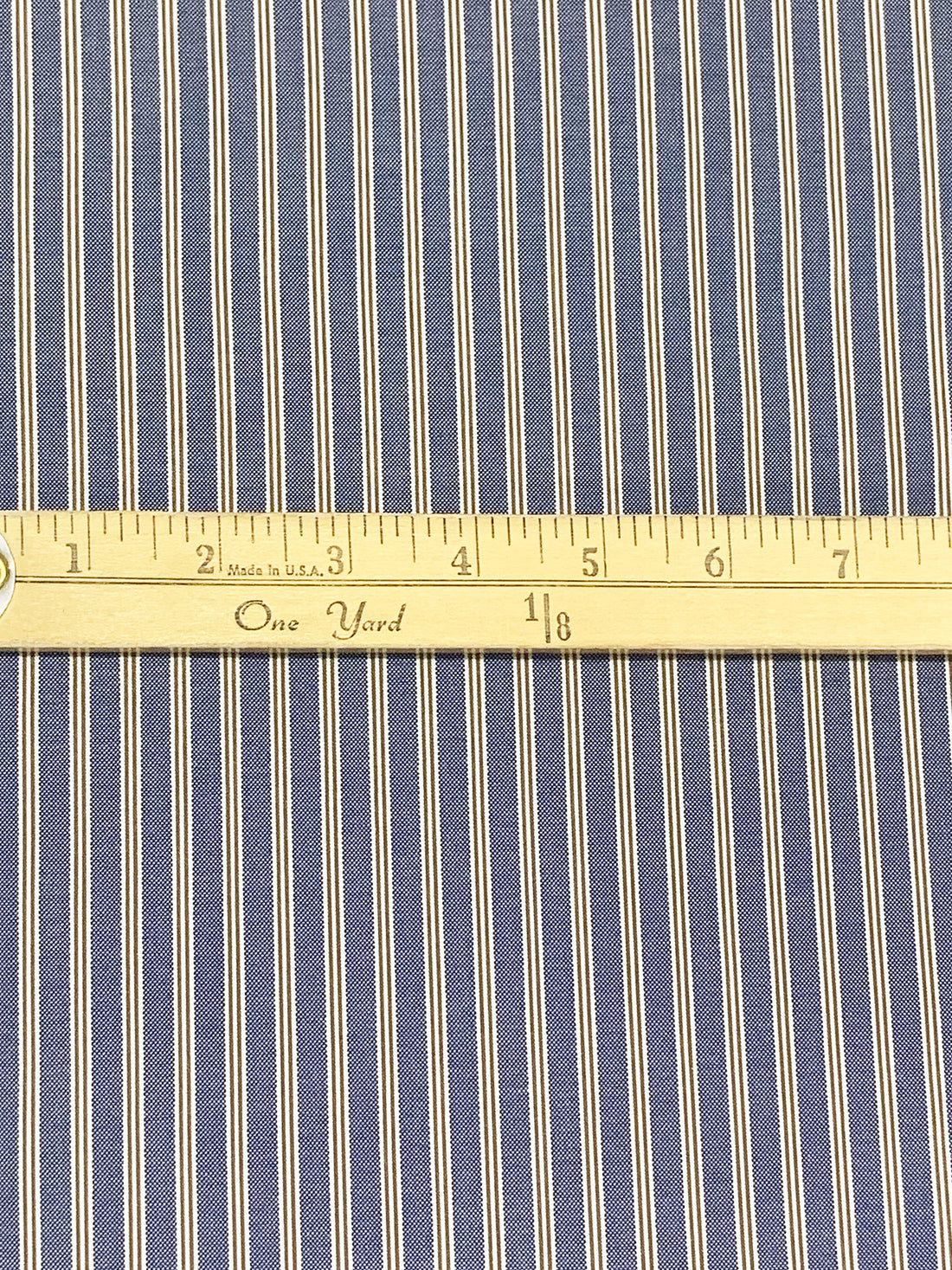 Dark Blue/Raw Umber/White 100% Cotton Vertical Stripe Weave Shirting 58W