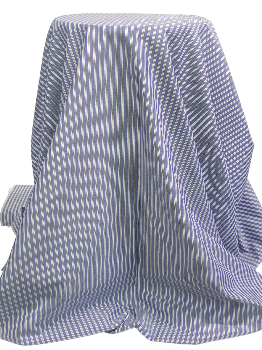 Dark Blue/Raw Umber/White 100% Cotton Vertical Stripe Weave Shirting 58W