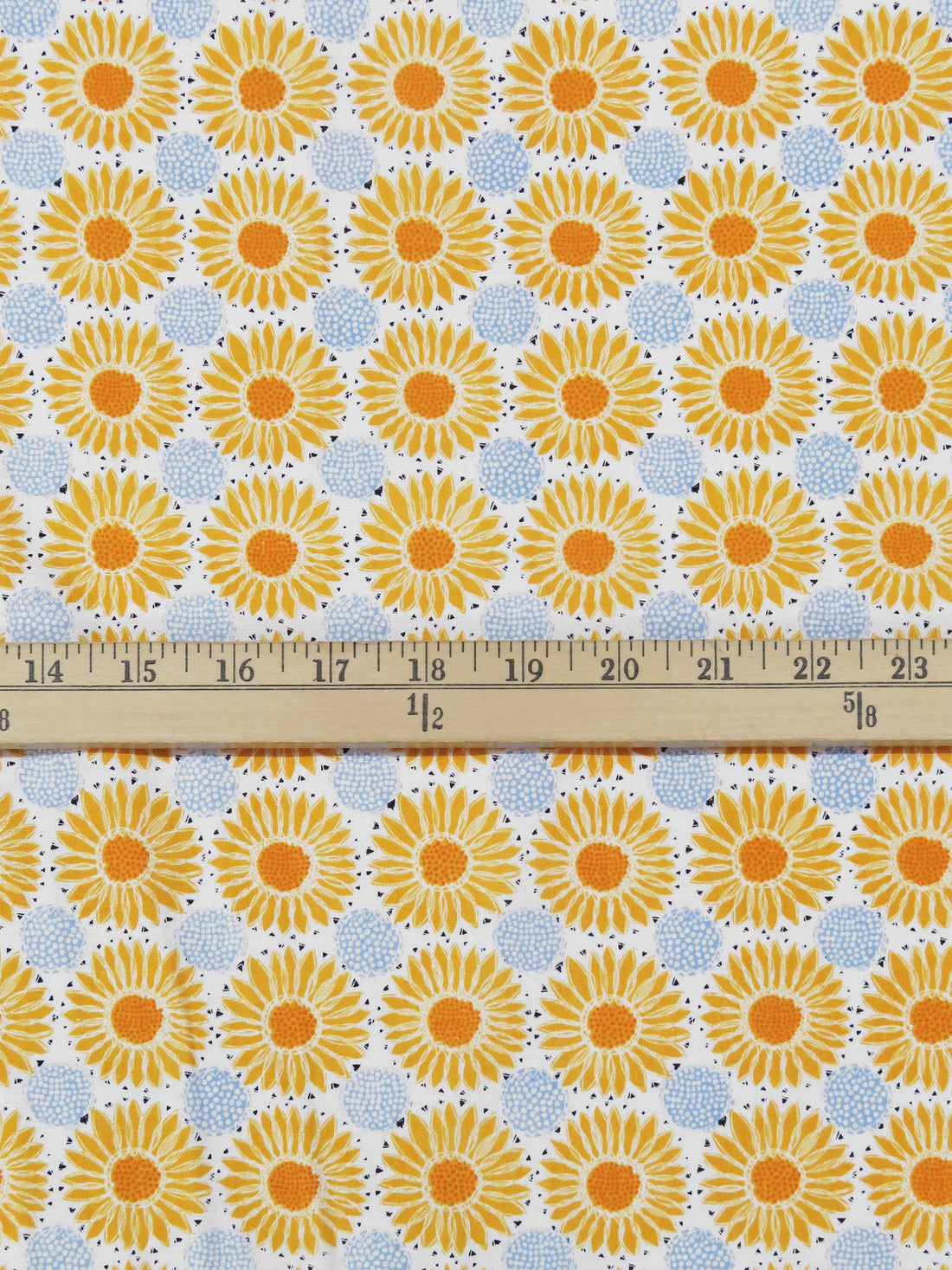 Marigold/Carolina Blue/White/Multi 100% Cotton Sunflower Print Quilt Weight Woven 44W