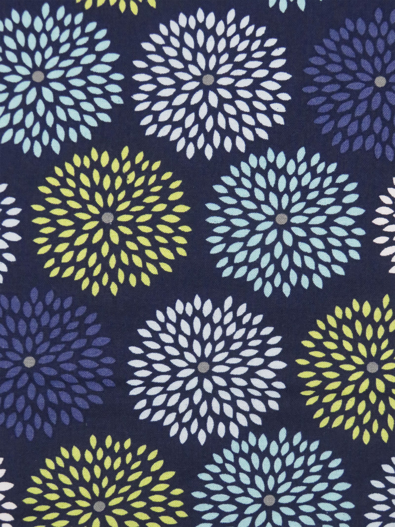 Navy Blue/Shadow Blue/Kelly Green/Multi 100% Cotton Floral Bursts Print Quilt Weight Woven 44W