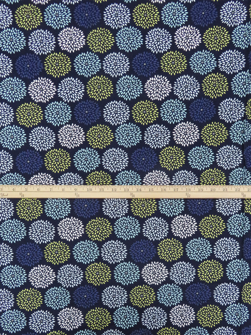 Navy Blue/Shadow Blue/Kelly Green/Multi 100% Cotton Floral Bursts Print Quilt Weight Woven 44W