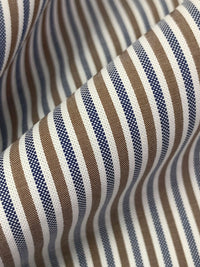 Dark Sandstone Brown/Navy/White 100% Cotton Vertical Stripe Weave Shirting 58W