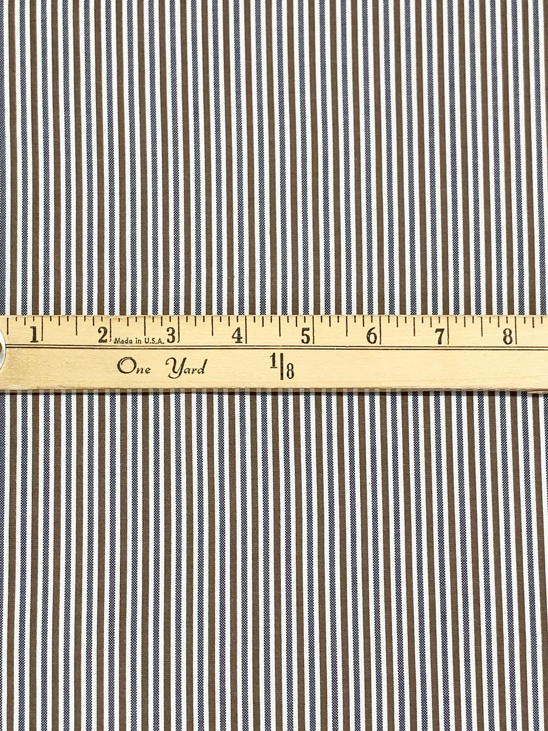 Dark Sandstone Brown/Navy/White 100% Cotton Vertical Stripe Weave Shirting 58W