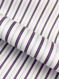 White/French Lilac/Baby Blue 100% Cotton Vertical Stripe Weave Shirting 50W