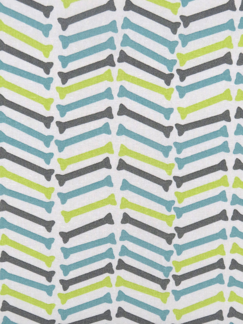 White/Steel Teal/Dark Iron Gray/Lime 100% Cotton Chevron Bones Print Quilt Weight Woven 44W