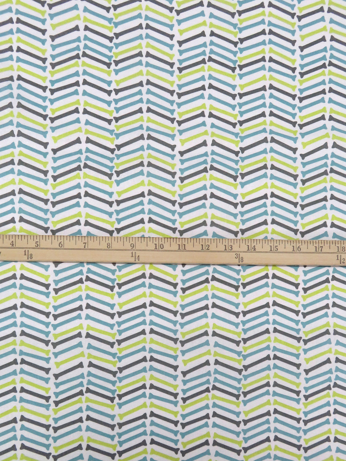 White/Steel Teal/Dark Iron Gray/Lime 100% Cotton Chevron Bones Print Quilt Weight Woven 44W