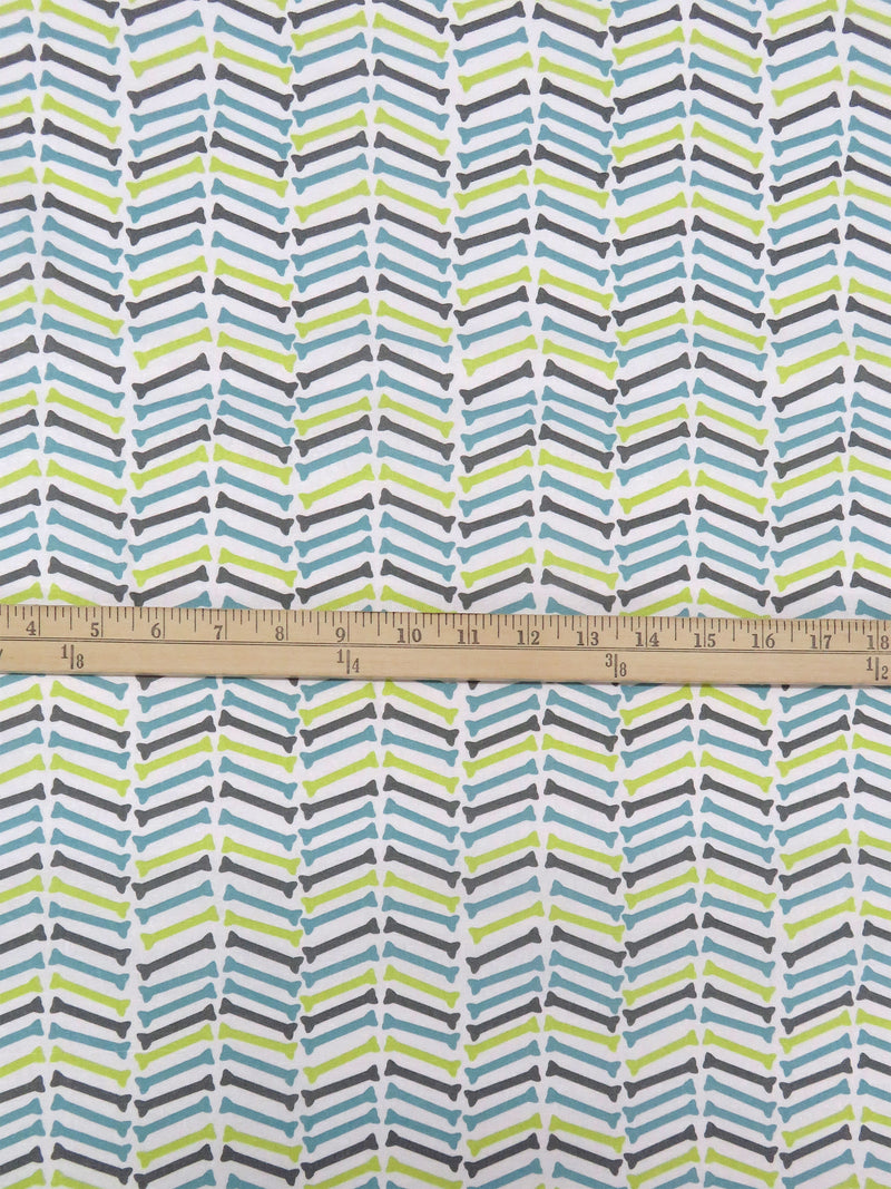 White/Steel Teal/Dark Iron Gray/Lime 100% Cotton Chevron Bones Print Quilt Weight Woven 44W