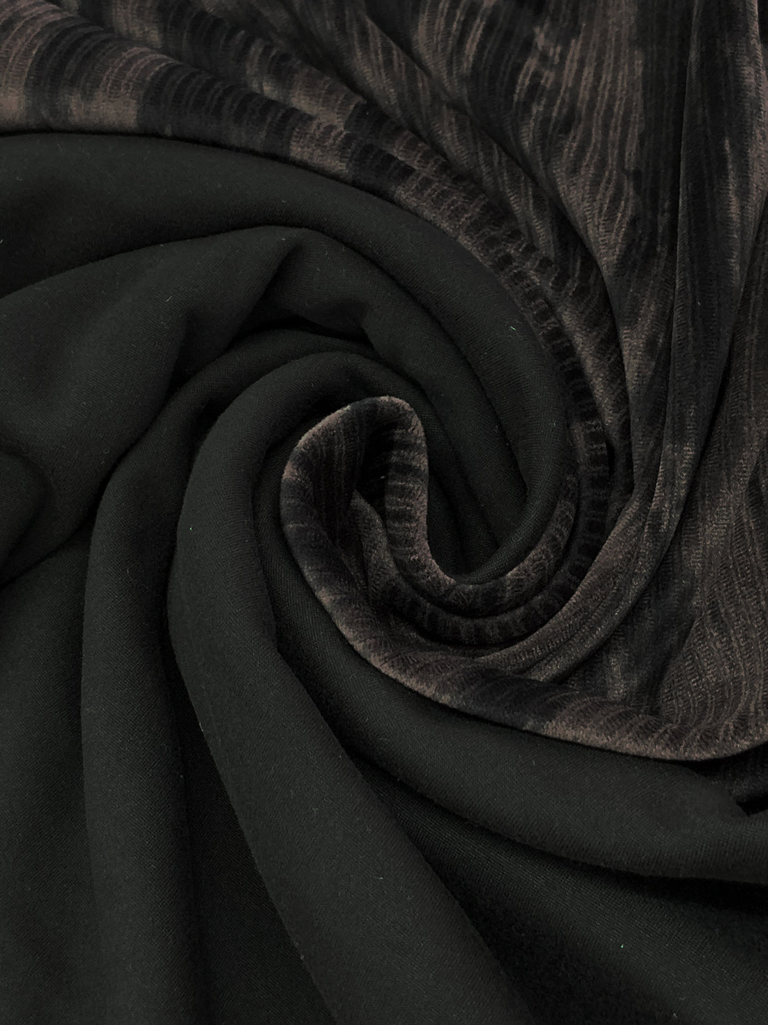 Dark Taupe/Black Polyester/Lycra Double Faced Vertical Abstract Streak Velvet Knit - NY Designer - 61W