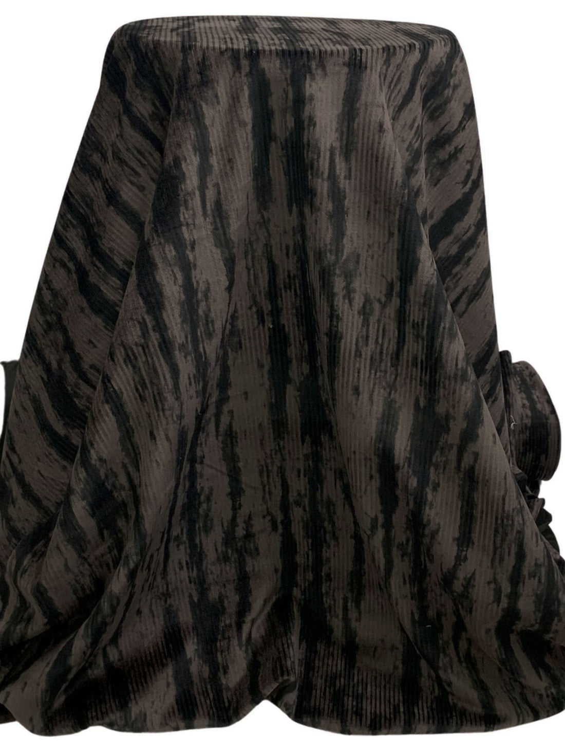 Dark Taupe/Black Polyester/Lycra Double Faced Vertical Abstract Streak Velvet Knit - NY Designer - 61W