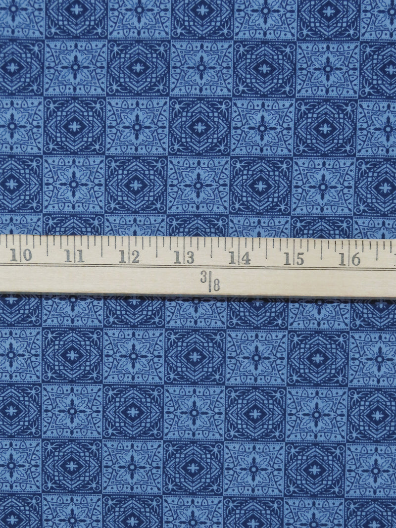 Cerulean Frost/Sapphire 100% Cotton Tile Print Quilt Weight Woven 44W