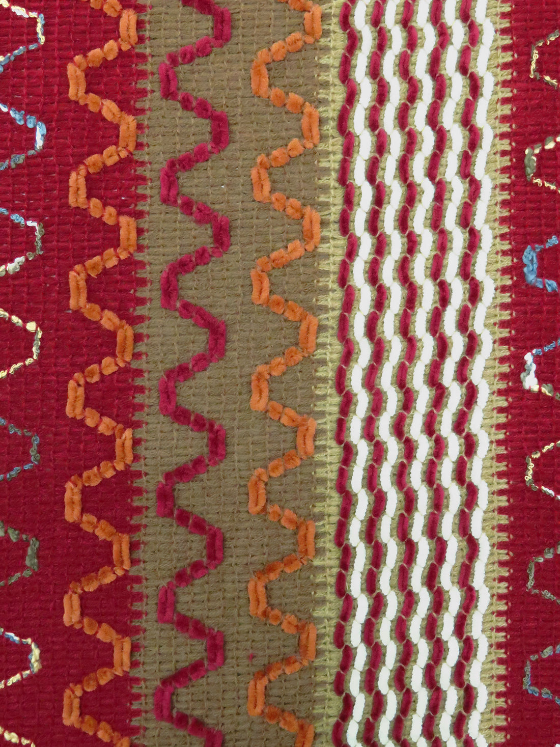 Dark Red/Pumpkin Orange/Light Brown/Multi 100% Polyester Abstract Chenille Sweater-Like Woven 46W