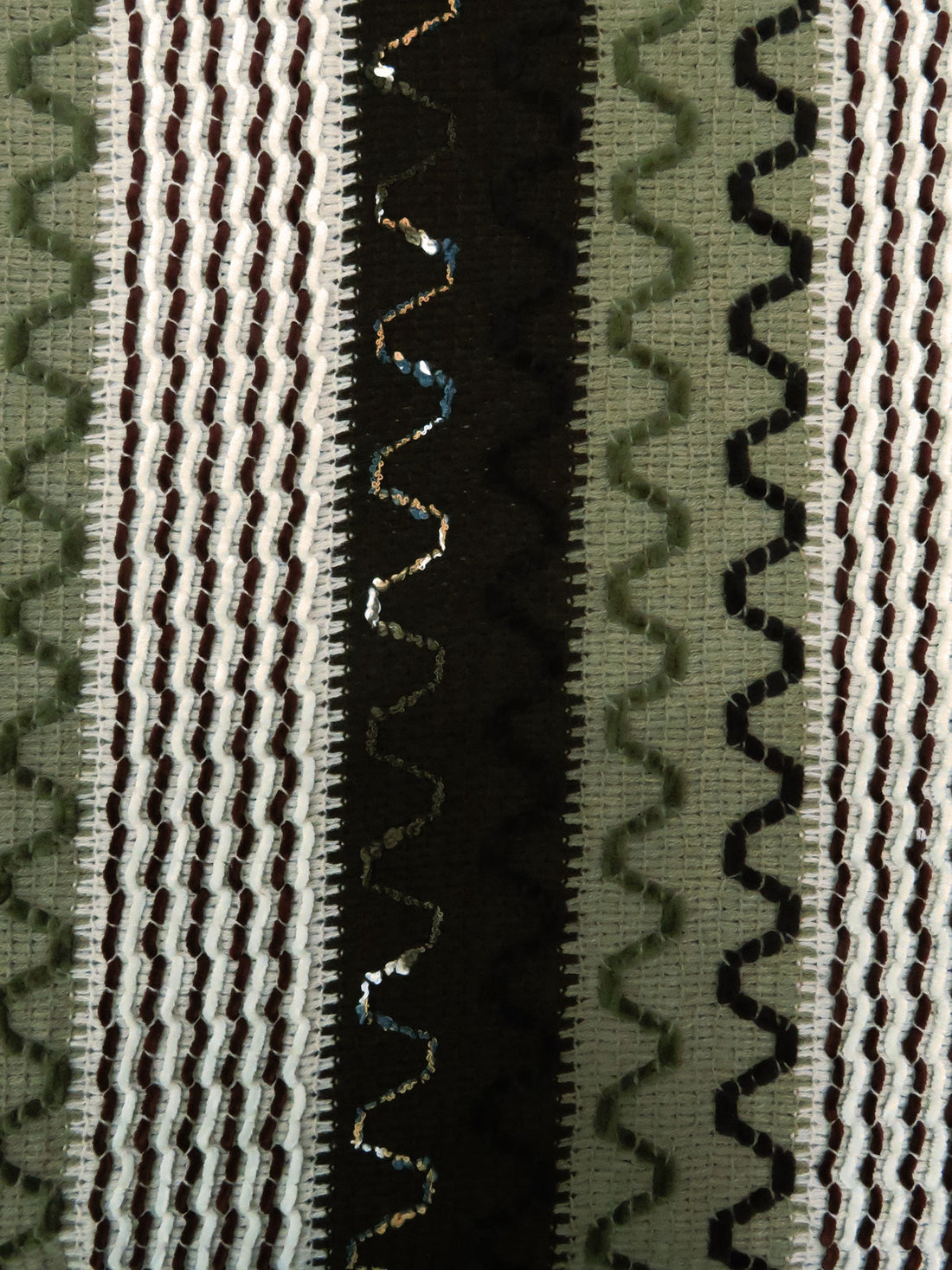 Forest Green/Dark Brown/White 100% Polyester Abstract Chenille Sweater-Like Woven 46W