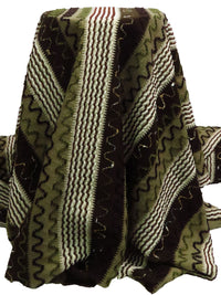 Forest Green/Dark Brown/White 100% Polyester Abstract Chenille Sweater-Like Woven 46W