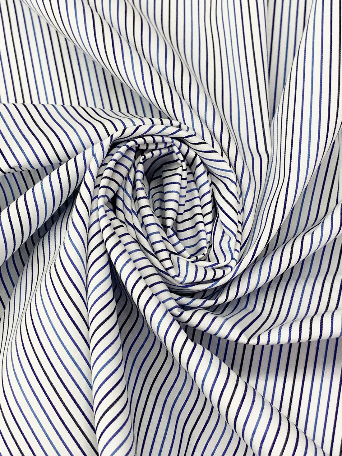 White/French Blue/Midnight Navy/Multi 100% Cotton Vertical Stripe Weave Shirting 58W