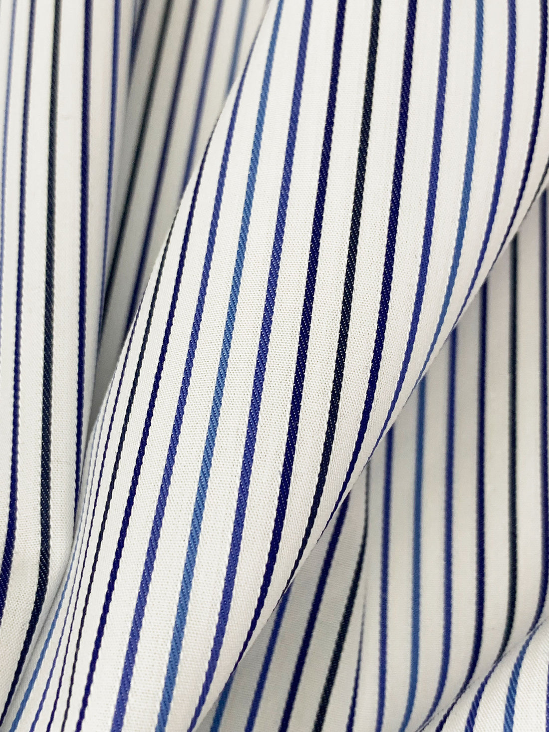 White/French Blue/Midnight Navy/Multi 100% Cotton Vertical Stripe Weave Shirting 58W