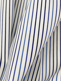 White/French Blue/Midnight Navy/Multi 100% Cotton Vertical Stripe Weave Shirting 58W