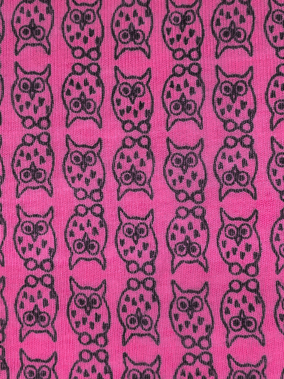 Raspberry Pink/Black Rayon/Lycra Owls Print Jersey Knit 52W