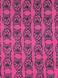 Raspberry Pink/Black Rayon/Lycra Owls Print Jersey Knit 52W