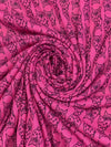 Raspberry Pink/Black Rayon/Lycra Owls Print Jersey Knit 52W