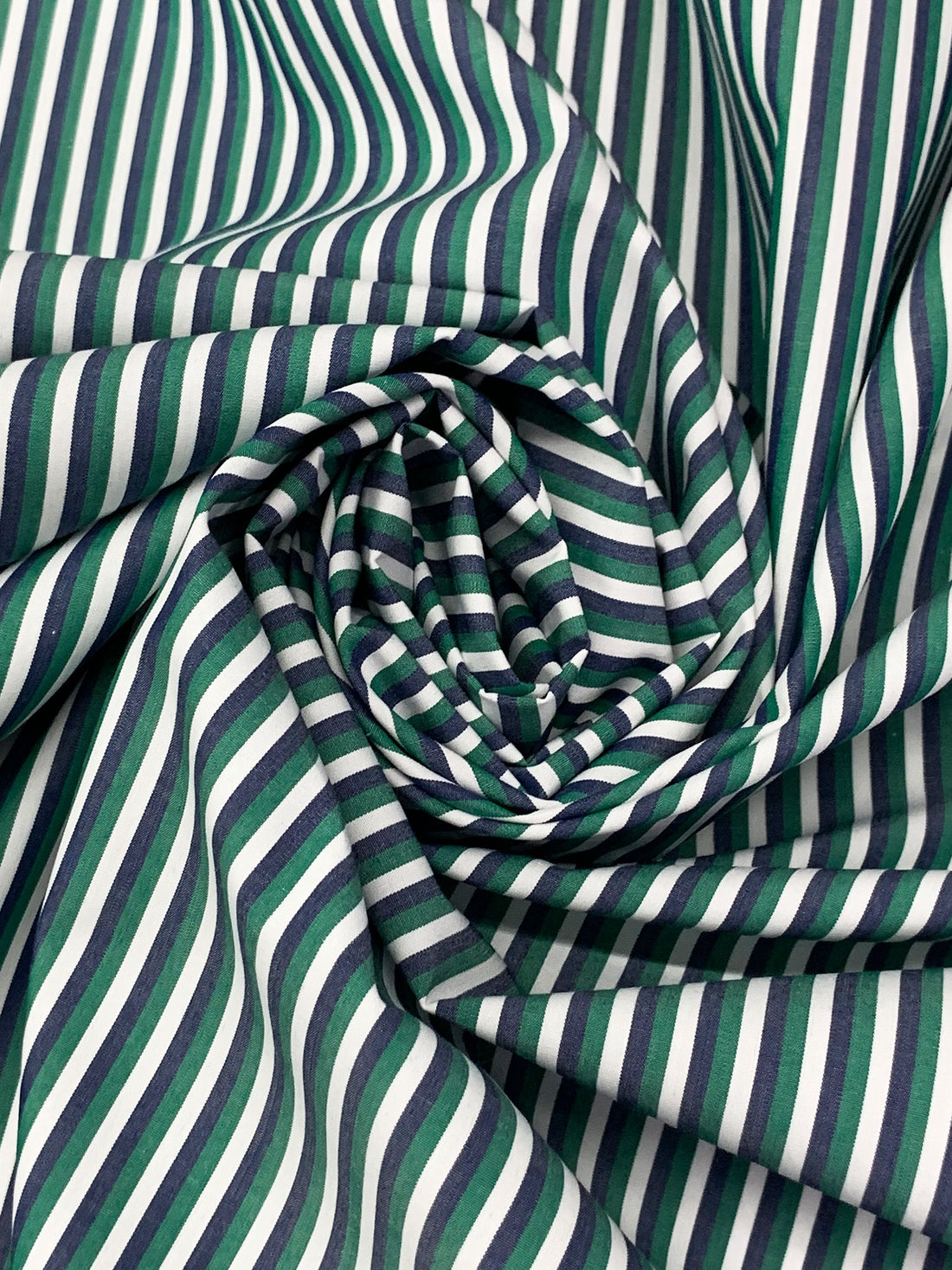 Navy/Deep Jungle/White 100% Cotton Vertical Stripe Weave Shirting 58W