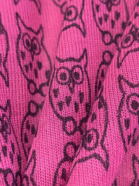 Raspberry Pink/Black Rayon/Lycra Owls Print Jersey Knit 52W