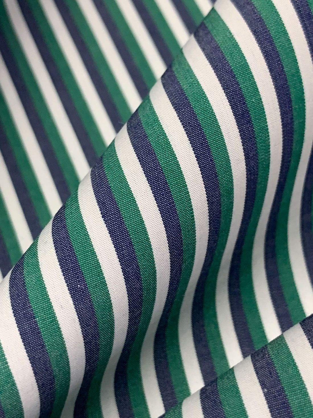 Navy/Deep Jungle/White 100% Cotton Vertical Stripe Weave Shirting 58W
