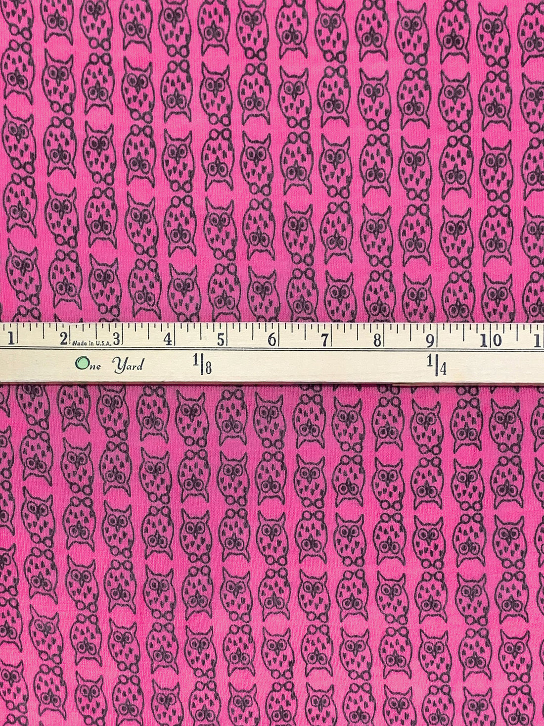 Raspberry Pink/Black Rayon/Lycra Owls Print Jersey Knit 52W