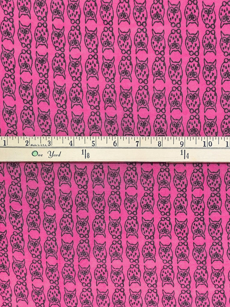 Raspberry Pink/Black Rayon/Lycra Owls Print Jersey Knit 52W