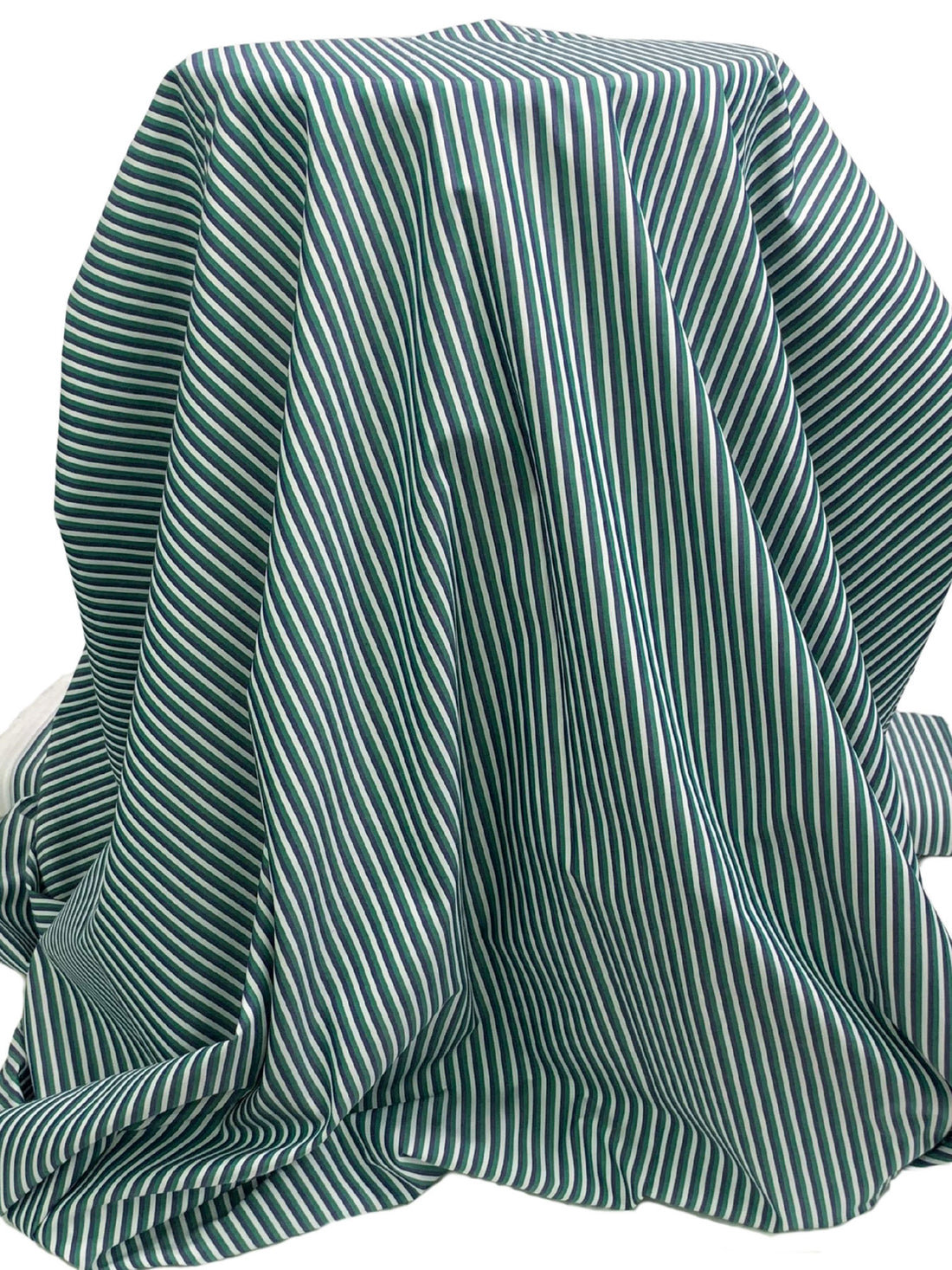 Navy/Deep Jungle/White 100% Cotton Vertical Stripe Weave Shirting 58W