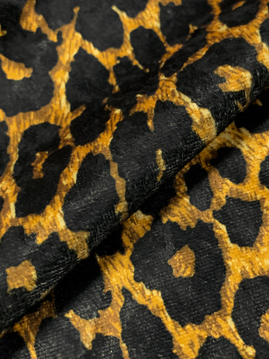 Old Gold/Black/Raw Umber 100% Polyester Animal Print Velvet Knit 61W