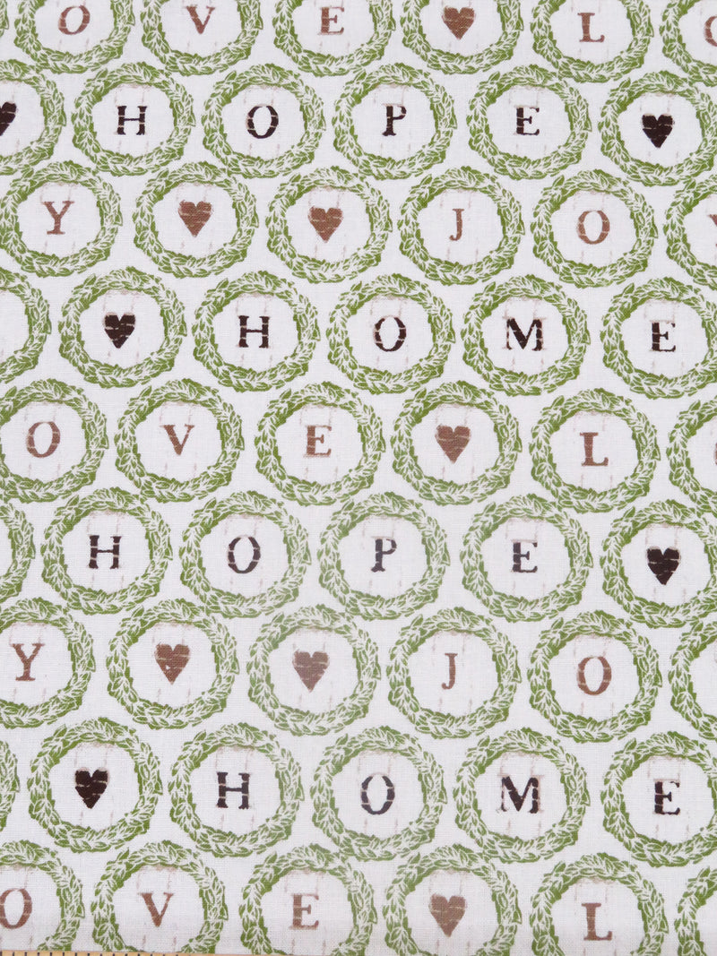 White/Sprout Green/Beaver/Multi 100% Cotton Encouraging Words Print Quilt Weight Woven 44W