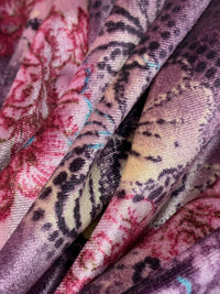 Dark Byzantium/Rosy Pink/Claret/Multi Polyester/Lycra Diagonal Floral Design Stretch Velvet Knit 58W