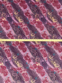Dark Byzantium/Rosy Pink/Claret/Multi Polyester/Lycra Diagonal Floral Design Stretch Velvet Knit 58W